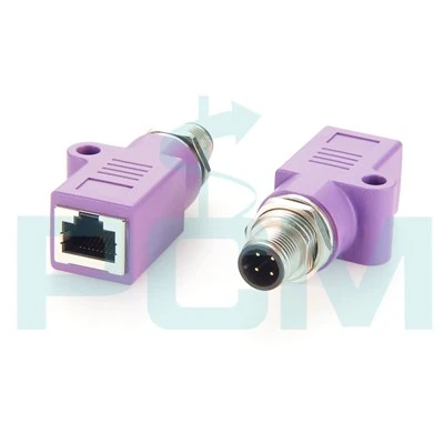 M12 D Kod 4 Pin Erkek - RJ45 dişi Düz Konnektör